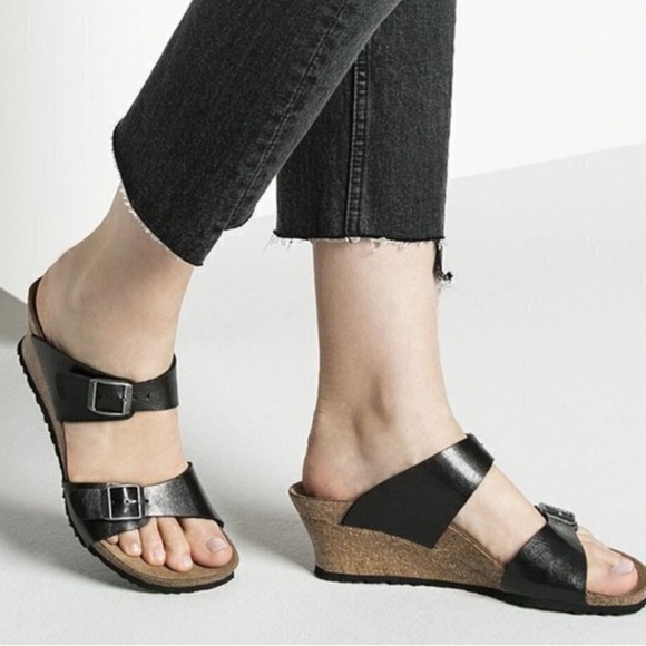 Papillio by Birkenstocks Dorothy Black and Brown Wedge Shoes - Picture 1 of 10